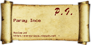 Paray Ince névjegykártya